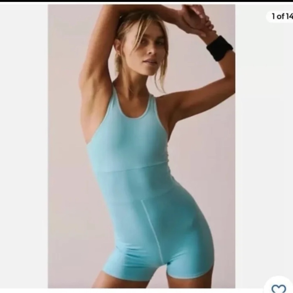 FP Movement by Free People Aqua Ribbed Tank Romper